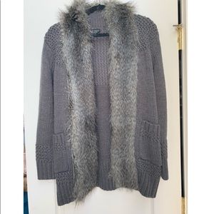TopShop Grey with Fur Cardigan with Pockets